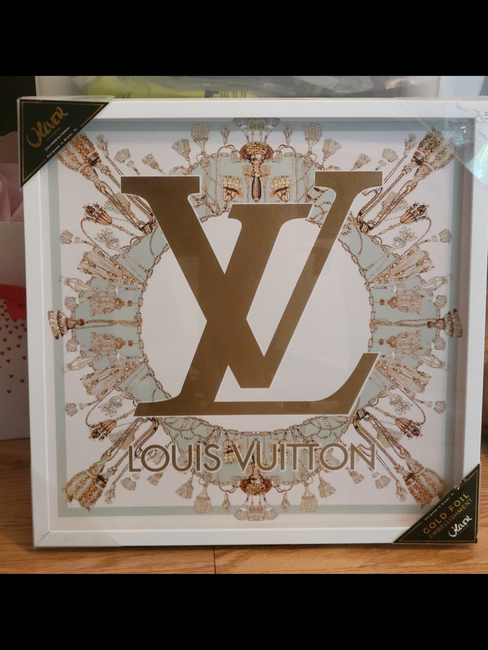 NWT Louis Vuitton Gold and White LV Logo Wall Décor